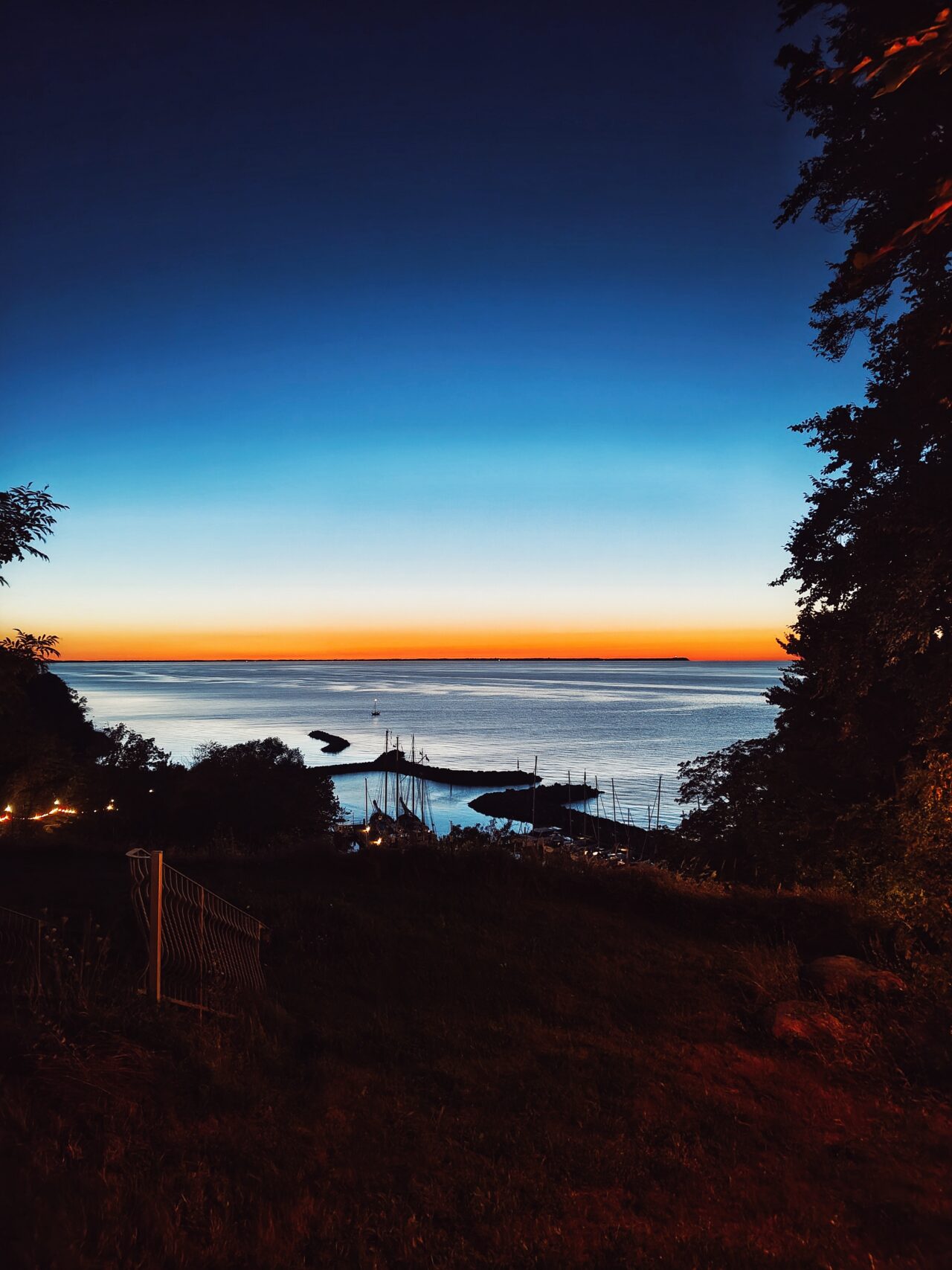 Small harbor at sunset