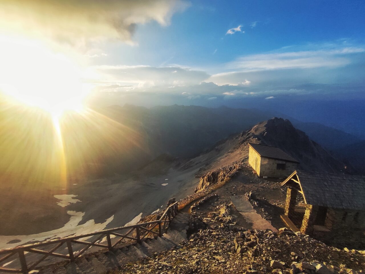 Sunset in high alpine mountains