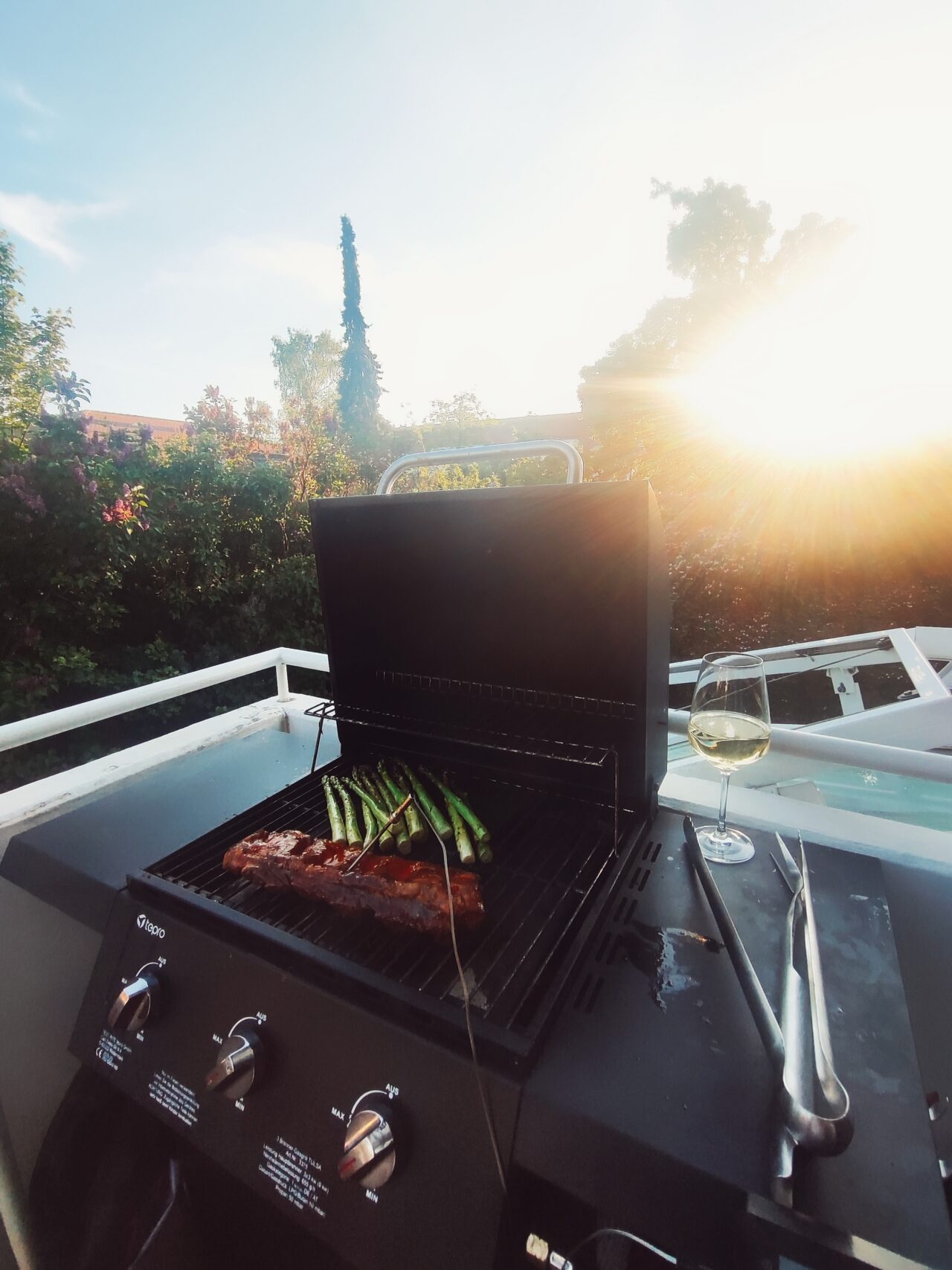 Barbecue with ribs and asparagus