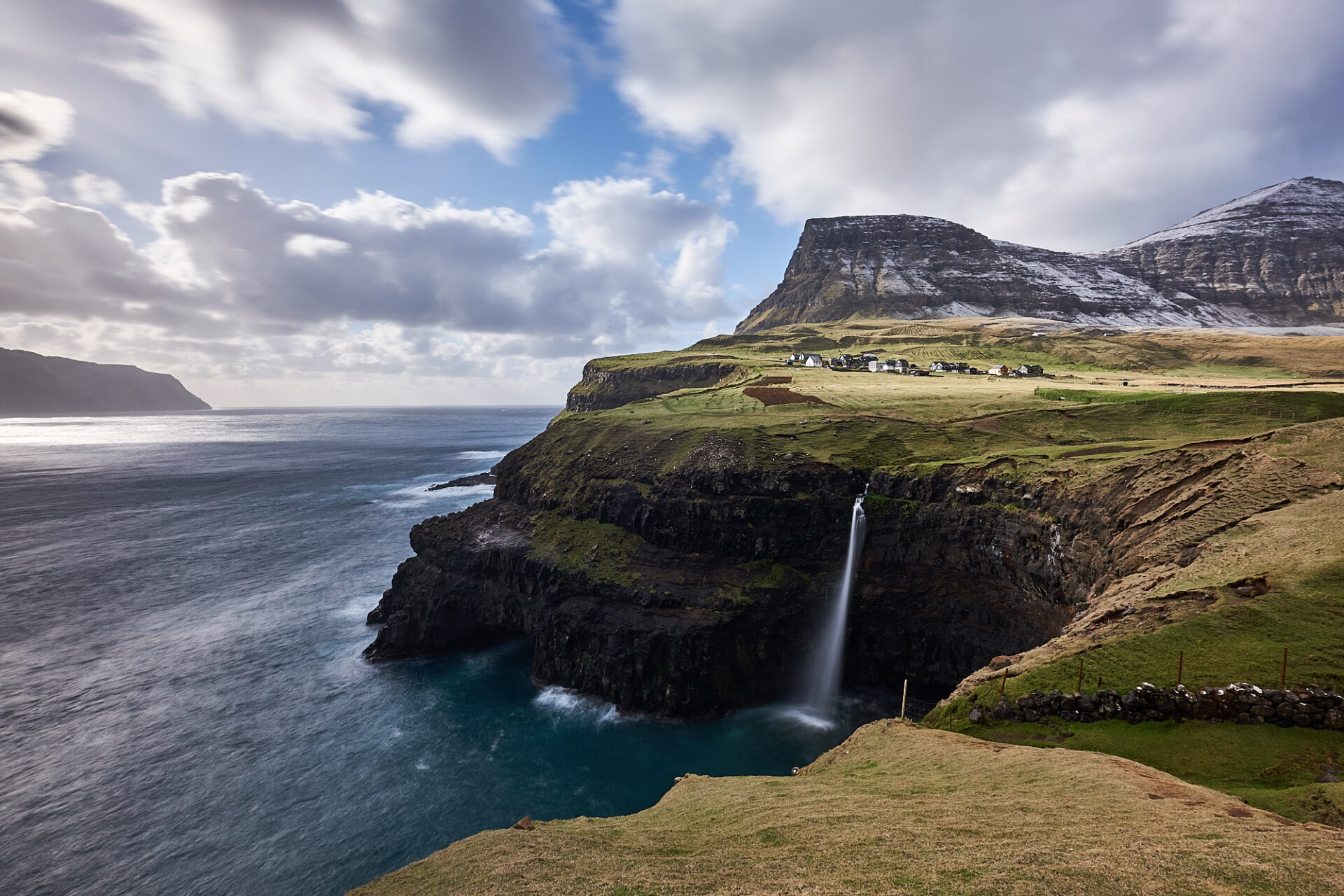Faeroe Waterfall in the sea