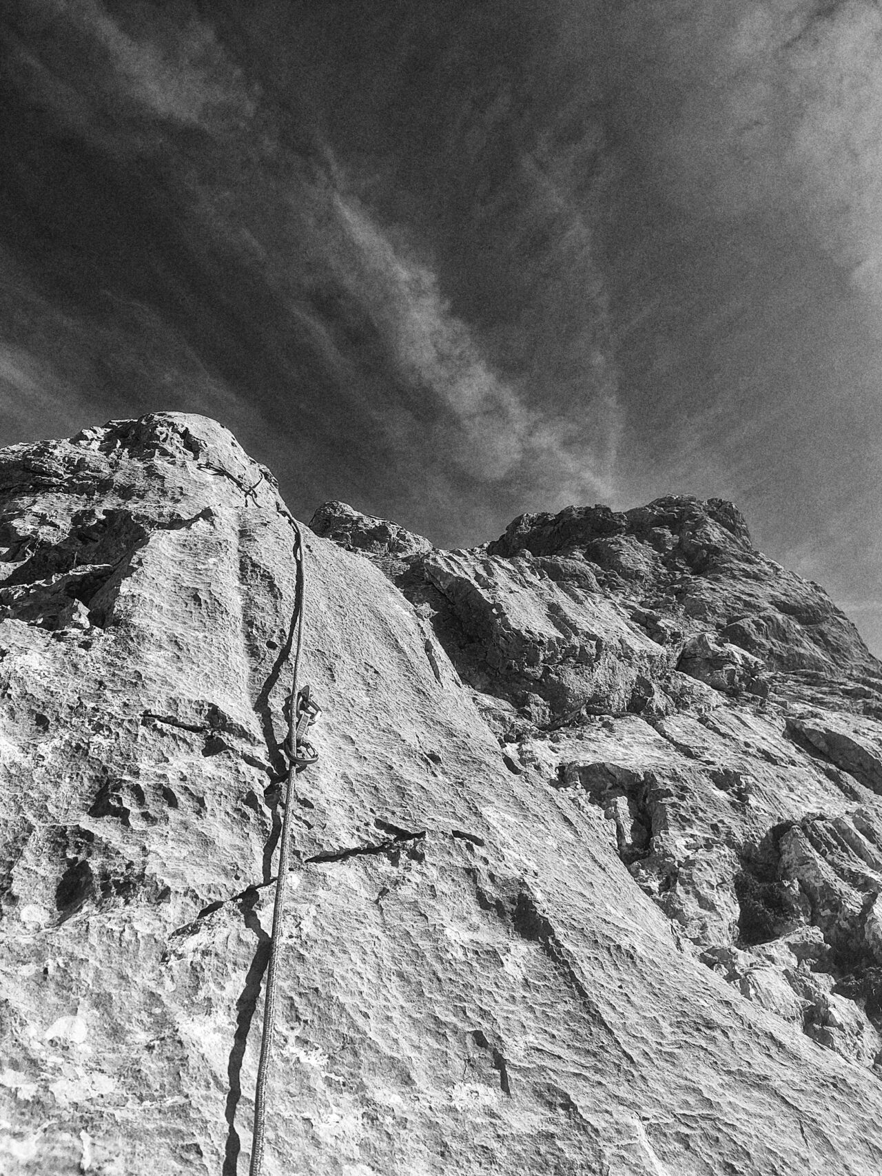 Rock face with climbing rope